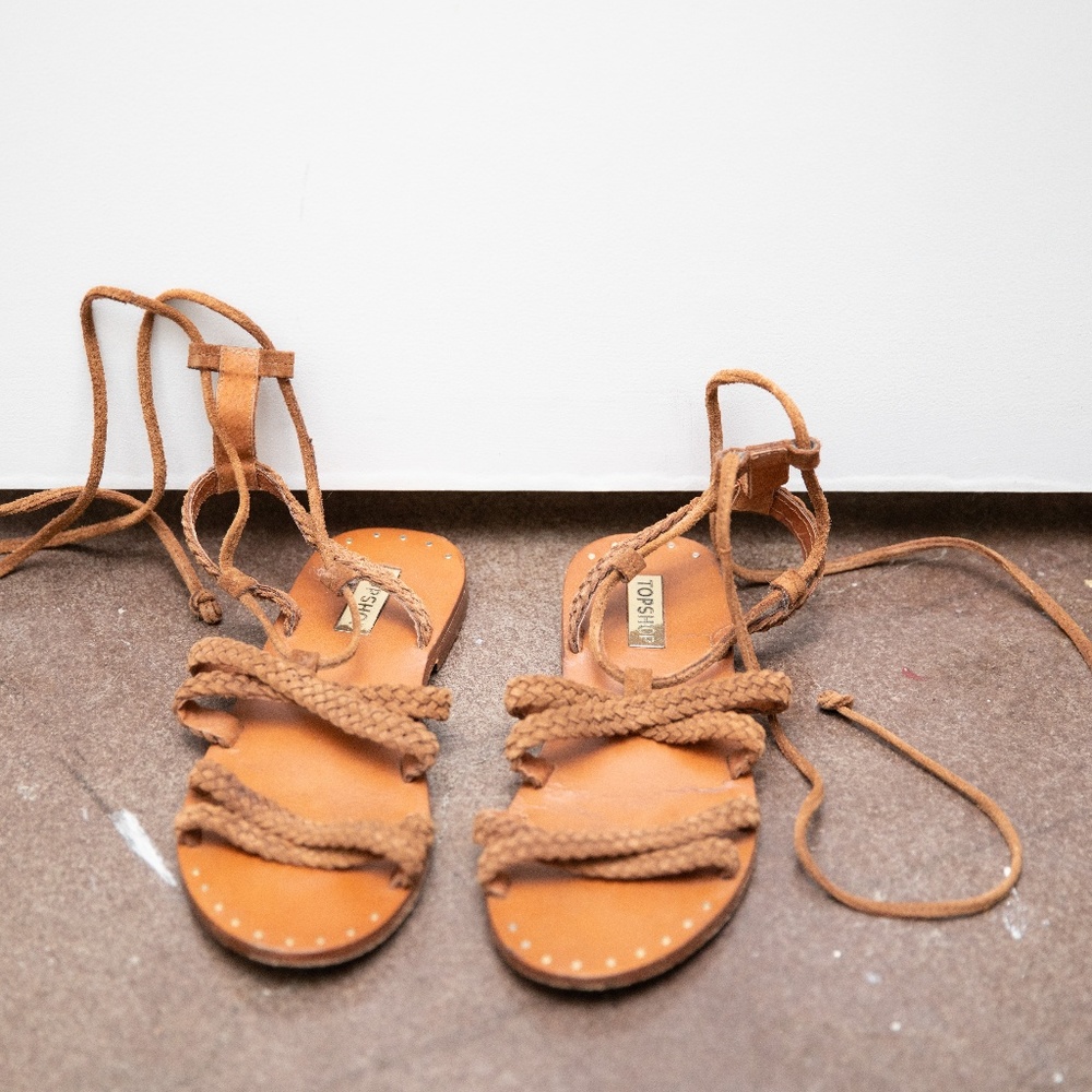 Leather Strappy Braided Sandals